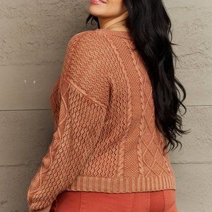 HEYSON Full Size Floral Embroidered Cable Cardigan